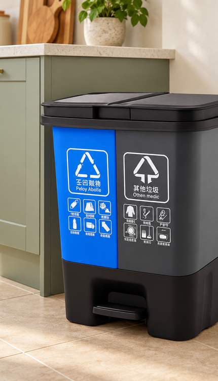 16L Double Compartment Recycling Pedal Bin – Grey & Blue