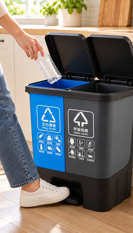 16L Double Compartment Recycling Pedal Bin – Grey & Blue