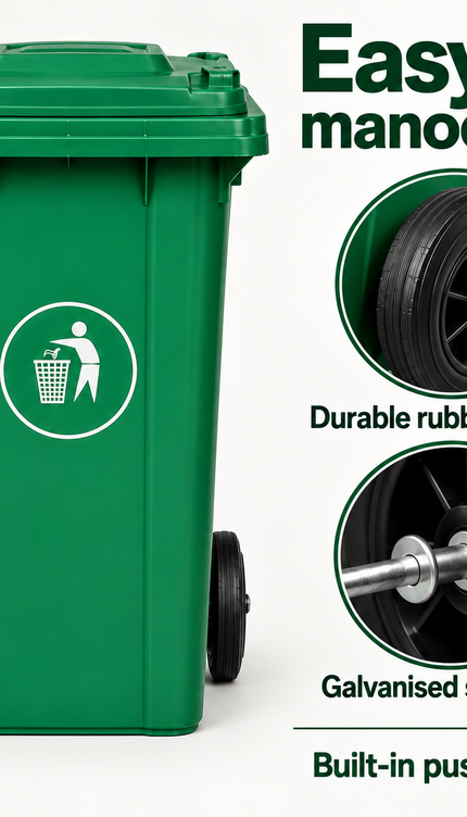 100L Green Wheelie Bin with Lid and Rubber Wheels,