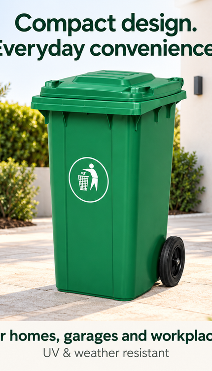 100L Green Wheelie Bin with Lid and Rubber Wheels,