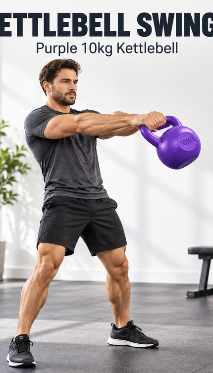 10KG Kettlebell Fitness Weight, Purple Vinyl Coated Cement