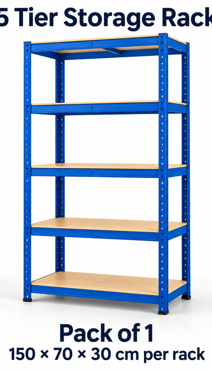 5 Tier Heavy Duty Blue Storage Shelving Rack –150 x 70 x 30 cm or 180 x 90 x 40 cm, Pack of 1/2/3