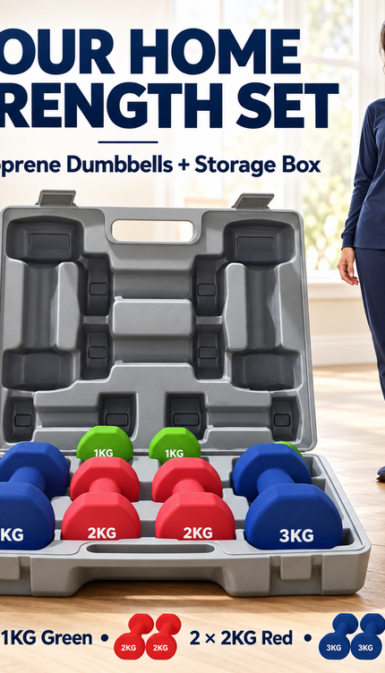 12kg Neoprene Dumbbell Set with Carry Case 1kg, 2kg & 3kg Pair Vinyl Hand Weights