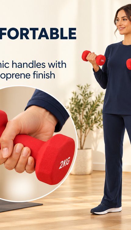 12kg Neoprene Dumbbell Set with Carry Case 1kg, 2kg & 3kg Pair Vinyl Hand Weights