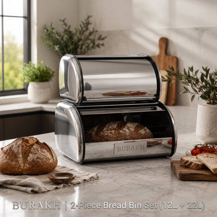 Bread Bin Roll Top Stainless Steel Kitchen Loaf Storage Container Box 12L