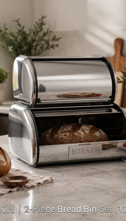 Bread Bin Roll Top Stainless Steel Kitchen Loaf Storage Container Box 12L