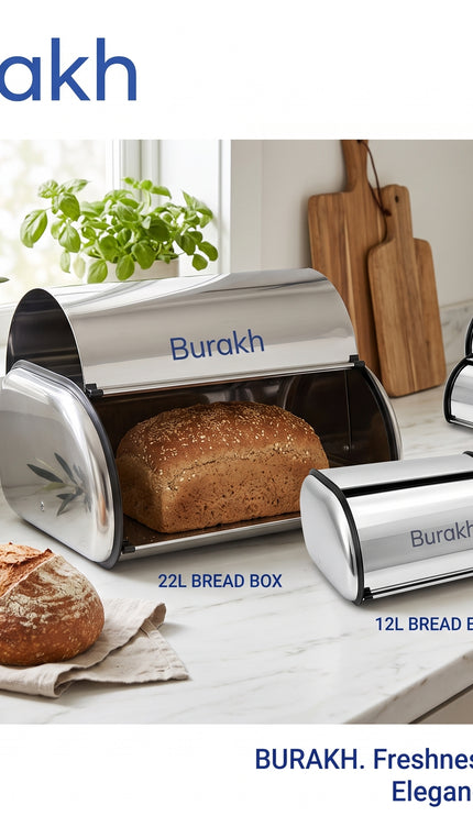 Bread Bin Roll Top Stainless Steel Kitchen Loaf Storage Container Box 12L