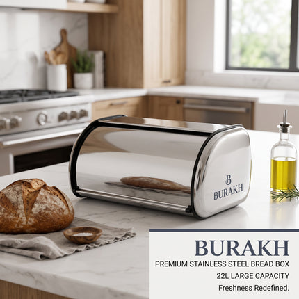 Bread Bin Roll Top Stainless Steel Kitchen Loaf Storage Container Box 12L