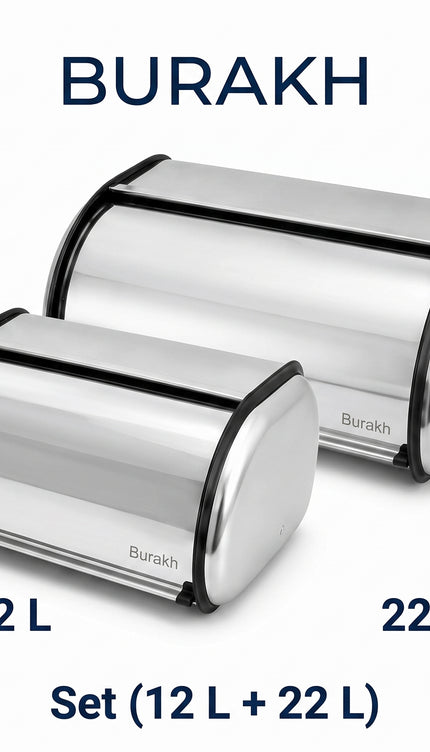 2x Bread Bin Roll Top Stainless Steel Kitchen Loaf Storage Container Box 12L+22L