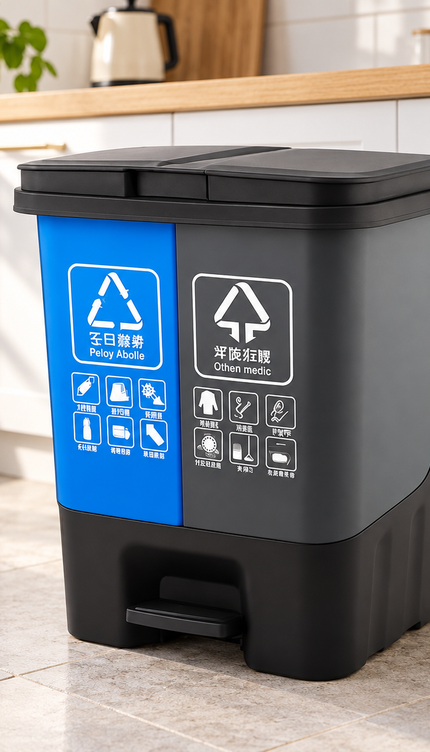 16L Double Compartment Recycling Pedal Bin – Grey & Blue