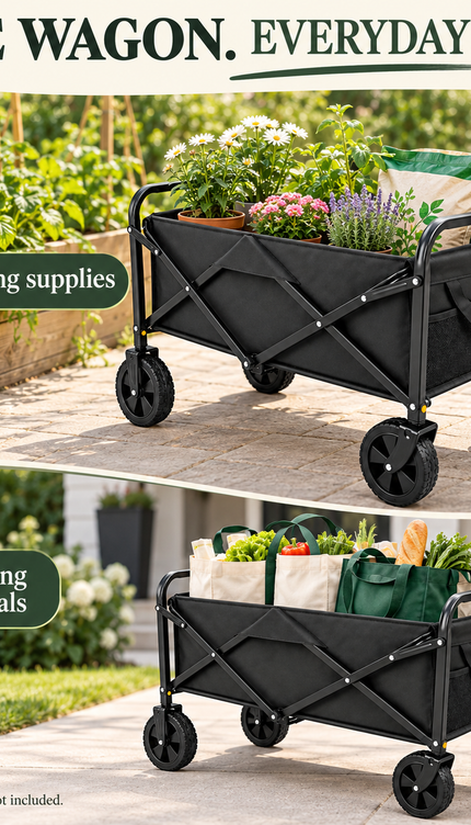 60KG Folding Wagon Trolley 300L Cart Collapsible Camping Festival Beach Garden