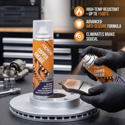 COPPER GREASE SPRAY 250ML RAPIDE PROTECTS LUBRICATES PREVENT SEIZURE SQUEAKS
