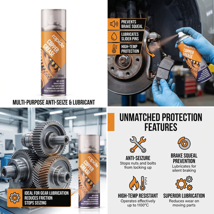 COPPER GREASE SPRAY 250ML RAPIDE PROTECTS LUBRICATES PREVENT SEIZURE SQUEAKS
