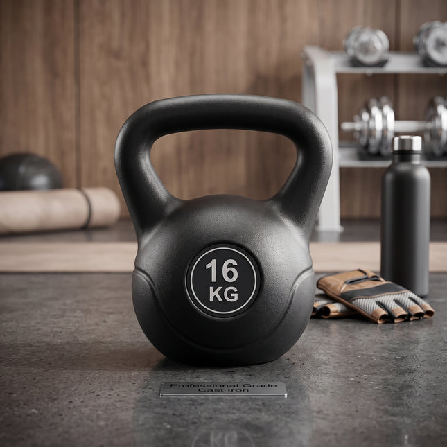 Vinyl Coated Kettlebell Weight 4KG–20KG, Wide Grip Handle & Flat Base, Free Weight for Home Gym, Strength Training, Cardio, Squats, Swings and Full Body Workout