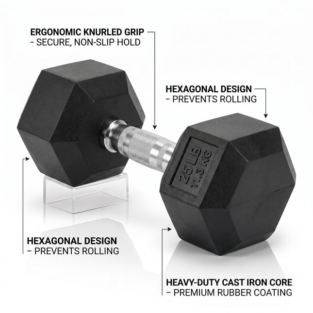 7.5KG Hex Dumbbell, Rubber Encased Hexagonal Hand Weight with Knurled Chrome-Plated Steel Handle for Home Gym Strength Training