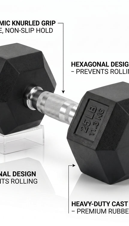 5KG Hex Dumbbell, Rubber Encased Hexagonal Hand Weight with Knurled Chrome-Plated Steel Handle for Home Gym Strength Training