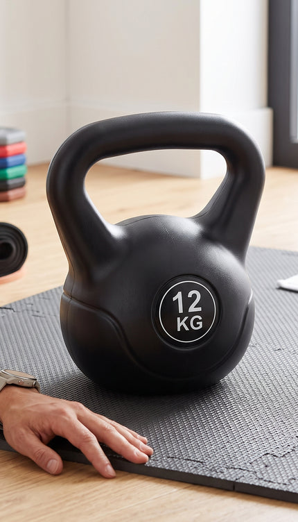 Vinyl Coated Cast Iron Kettlebell Weight 4KG–20KG, Wide Grip Handle & Flat Base, Free Weight for Home Gym, Strength Training, Cardio, Squats, Swings and Full Body Workout