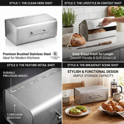 Steel Bread Bin Silver Satin Finish – Bread, Rolls & Bagel Storage Container