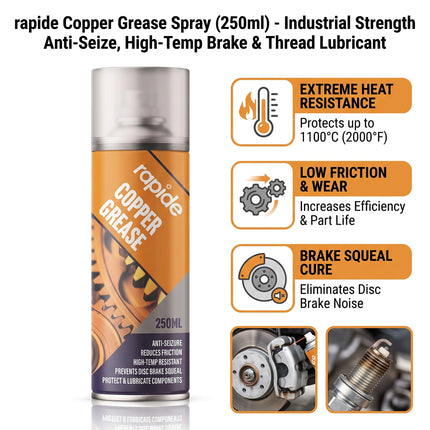 COPPER GREASE SPRAY 250ML RAPIDE PROTECTS LUBRICATES PREVENT SEIZURE SQUEAKS