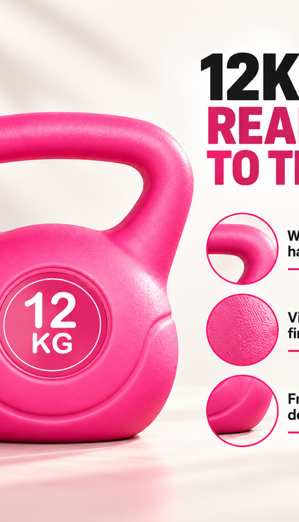 Kettlebell Weights 12KG Pink Vinyl Coated Cement