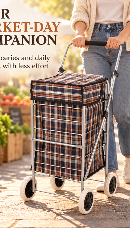 Folding Shopping Trolley Cart 4 Wheel With 60L