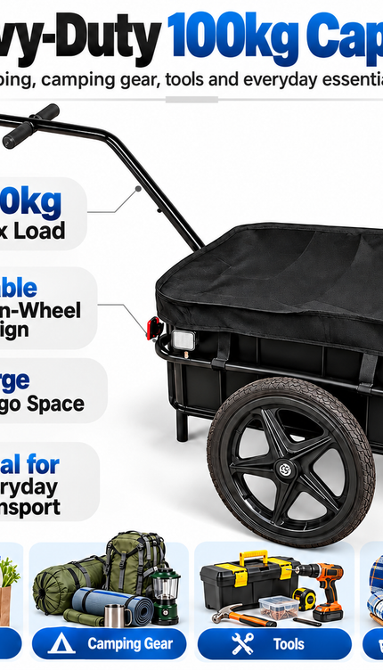 100KG Bike Cargo Trailer with Removable Box & Rain Cover