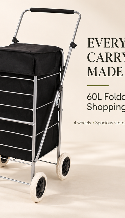 Folding Shopping Trolley Cart 4 Wheel With 60L