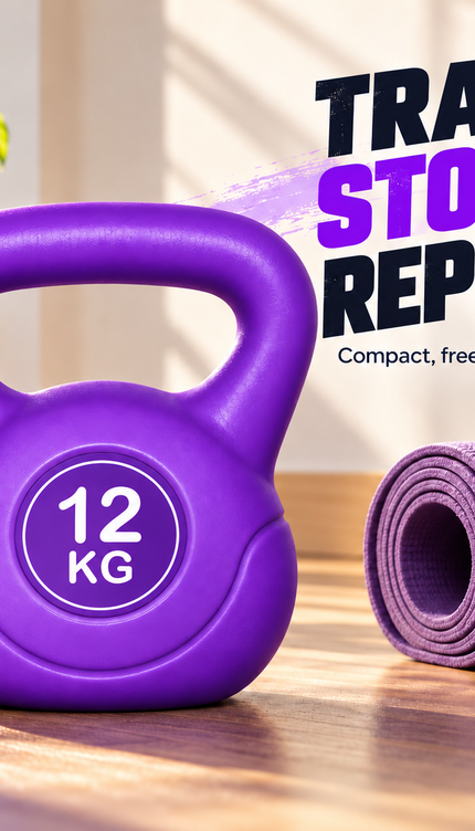 12KG Kettlebell Fitness Weight, Purple Vinyl Coated Cement