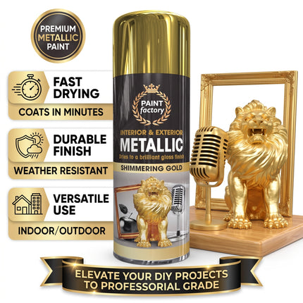 METALLIC GOLD SPRAY PAINT 400ML ALL-PURPOSE AEROSOL FOR WOOD METAL PLASTIC