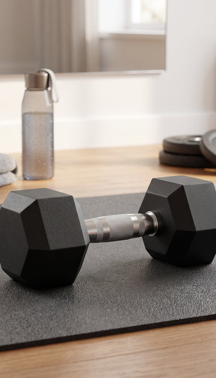 5KG Hex Dumbbell, Rubber Encased Hexagonal Hand Weight with Knurled Chrome-Plated Steel Handle for Home Gym Strength Training