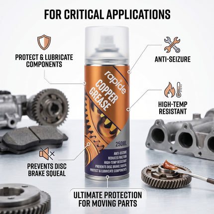 COPPER GREASE SPRAY 250ML RAPIDE PROTECTS LUBRICATES PREVENT SEIZURE SQUEAKS