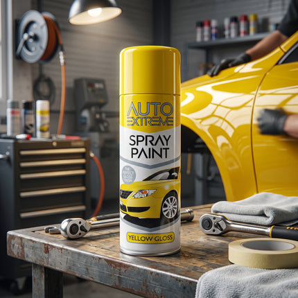 Auto Extreme Spray Paint 250ml Yellow Gloss – Aerosol Paint for Metal, Wood, Plastic, Glass, Bikes & Vans