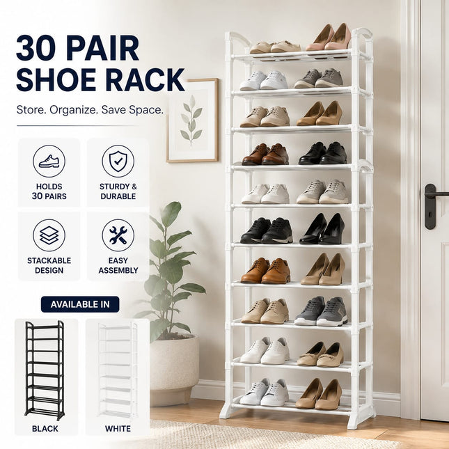 10 Tier Shoe Rack Organizer for 30 Pairs