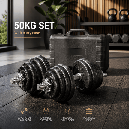 Adjustable Dumbbell Barbell Weight Set Cast Iron 15KG 20KG 30KG 50KG Home Gym