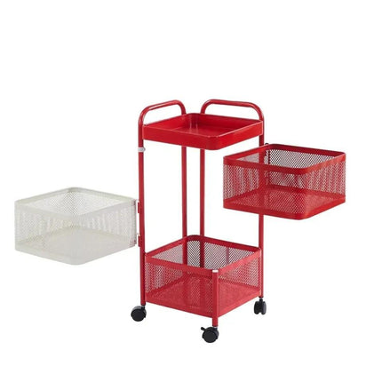 4 Tier Rotating Storage Trolley Rack, Carbon Steel Organiser Cart, Red & White