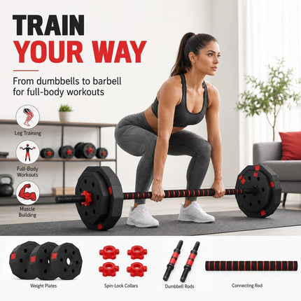 Adjustable Octagonal Dumbbells Set 10-50kg Weight Plates with Connecting Rod Home Gym Weight Lifting Training Equipment