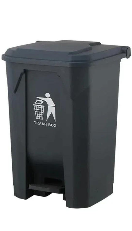 30L Black Plastic Pedal Bin with Lid, Kitchen Rubbish Bin, Foot Operated Waste Bin for Home, Bathroom & Office