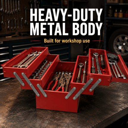 Portable Metal Tool Box with Carry Handle & 5 Compartments, 30kg capacity Multi-Purpose Tool Storage Chest