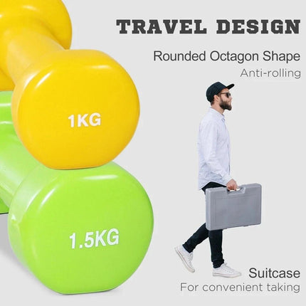 10KG Neoprene Hex Dumbbell Set with Carry Case | Anti-Roll Non-Slip Hand Weights for Home Gym, Strength Training, Pilates, Yoga & Fitness