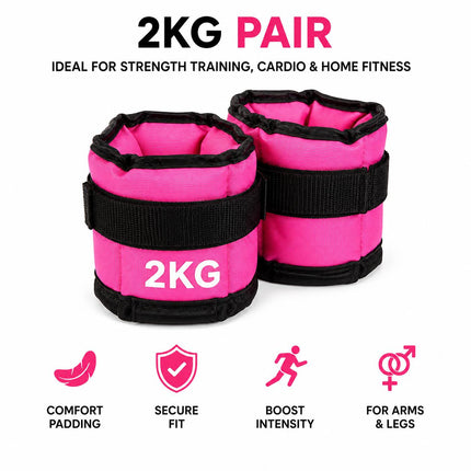 Pink Adjustable Ankle & Wrist Weights – Pair (0.5kg–3kg)