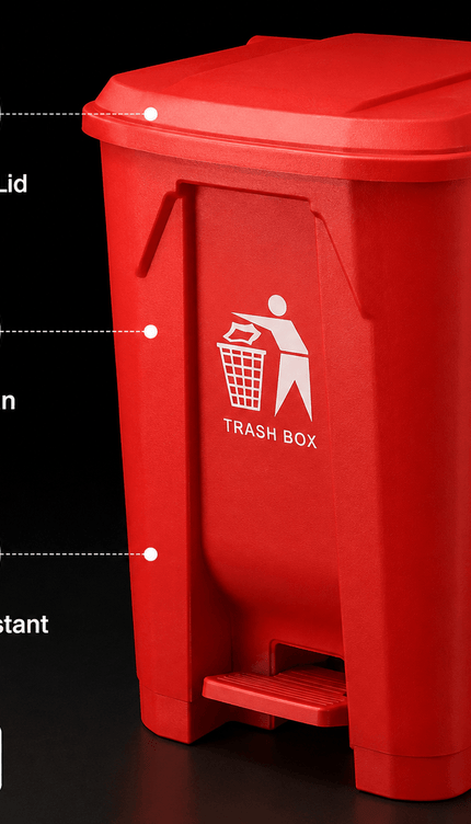 80L Red Pedal Dustbin with Lid, PP5 Plastic Hands-Free Waste Bin, Large Capacity Rubbish Bin for Kitchen, Office, Workspace & Commercial Use