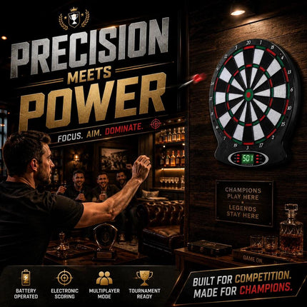 43cm Electronic Dart Board Digital Scoring Display with 6 Darts Family Indoor Pub Game