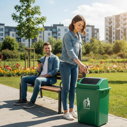 40L Plastic Recycling Bin with Swing Lid – Green