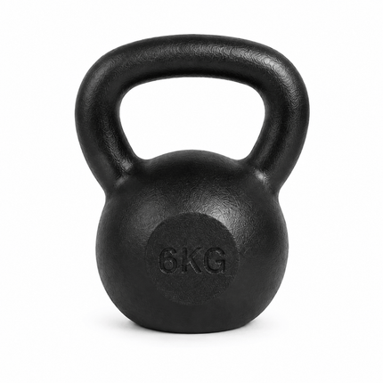 6kg Cast Iron Kettlebell, Black Strength Training Weight with Flat Base for Home Gym Workouts
