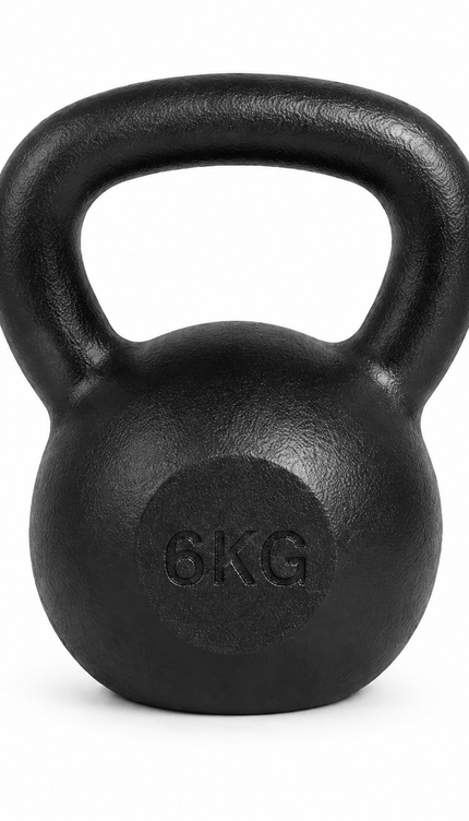 6kg Cast Iron Kettlebell, Black Strength Training Weight with Flat Base for Home Gym Workouts