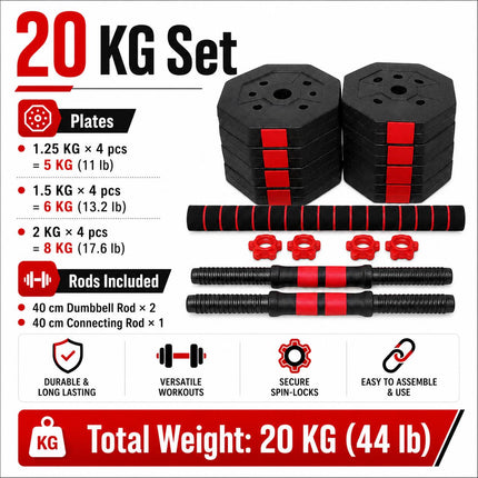 Adjustable Octagonal Dumbbell Set-Red