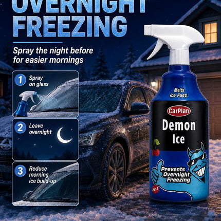 1L Car Demon Ice Spray Fast Acting Frost Ice Remover & Preventer for Frozen Windscreens Windows Cherry Scent Winter