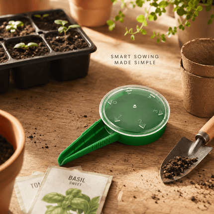 Seed Sower Dispenser with 5 Adjustable Dial Settings, Handheld Garden Seeder Spreader for Flower, Grass, Vegetable and Small Seeds, Easy Planting Tool