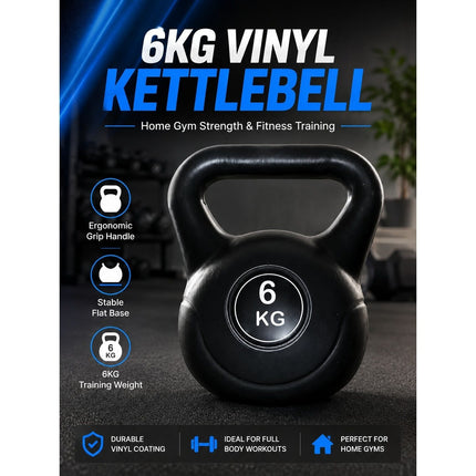 Vinyl Kettlebell Weight 4KG–20KG, Cast Iron Strength Training Equipment with Wide Grip Handle & Stable Flat Base, Free Weight for Home Gym, Squats, Swings and Full Body Workouts