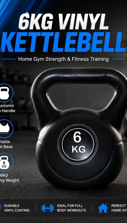 Vinyl Kettlebell Weight 4KG–20KG, Cast Iron Strength Training Equipment with Wide Grip Handle & Stable Flat Base, Free Weight for Home Gym, Squats, Swings and Full Body Workouts